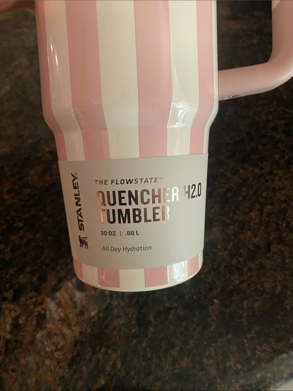 Stanley Pink & White Striped Quencher Tumbler with Handle - Picture 3 of 3